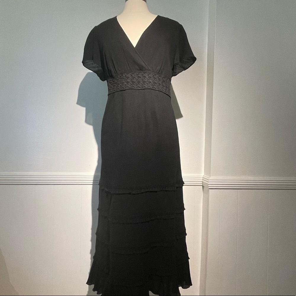 INC woman cotton gauze tiered dress with flutter sleeve black
